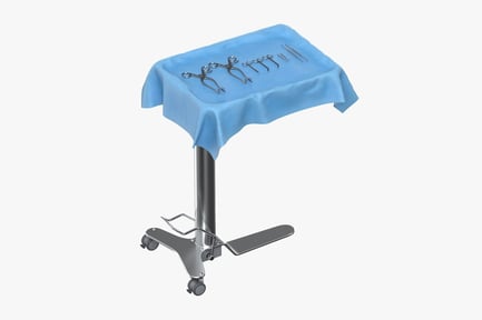 Preview: Surgical Instruments Arranged on Draped Stainless Steel Table