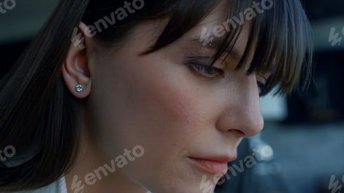 Preview: Focused woman thinking about project alone. Involved supervisor working thinking