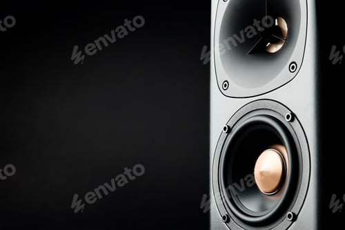 Preview: Multimedia acoustic sound speaker on dark background