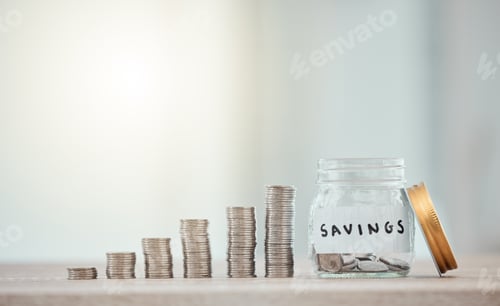 Preview: Savings Growth Displayed with Coins and Glass Jar