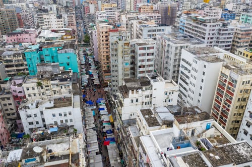 Preview: Sham Shui Po, Hong Kong 07 May 2019: Aerial view of Hong Kong city