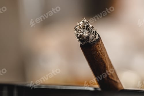 Preview: Lighted cigar in an ashtray close up