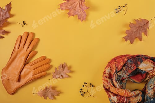 Preview: Flat lay with collection of autumn women's accessories