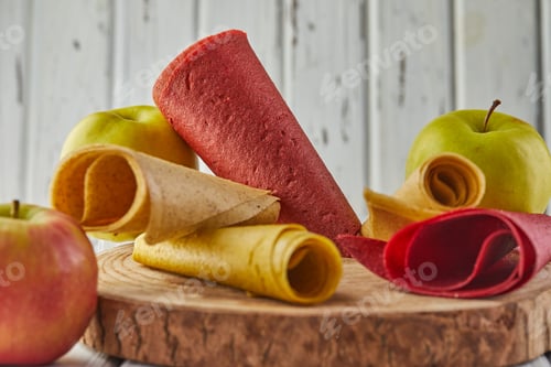 Preview: Sweet pure fruit pastille in rolls. Healthy sweets - lozenges, fruit chips.