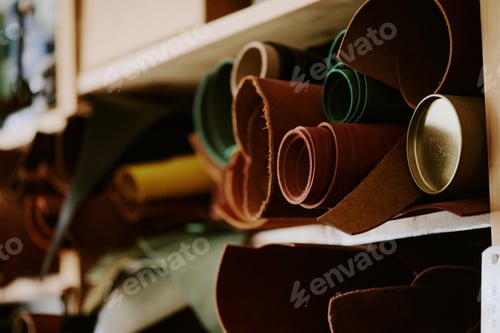 Preview: Multicolored Leather Rolls on Shelves