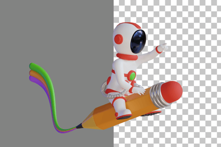 Preview: Astronaut Flying With Pencil Rocket 3D Illustration