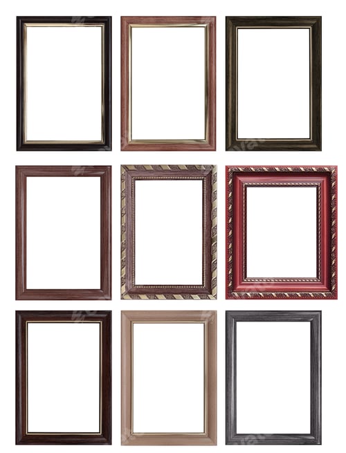 Preview: Set of empty picture frames with free space inside, isolated on white