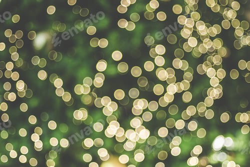 Preview: Abstract blur decoration ball and light string on christmas tree with bokeh