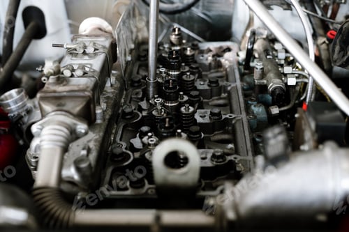 Preview: Part of engine or motor of large machine or car during technical repair