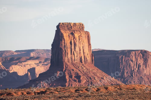 Preview: Desert Rocky Mountain American Landscape. Sunset Sky.