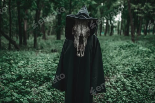 Preview: Death in a black hoodie with a scythe in forest