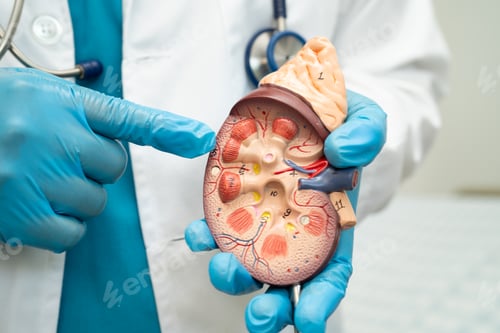 Preview: Kidney disease, Chronic kidney disease ckd, Doctor hold human model to treat and study in hospital.