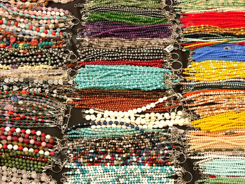 Preview: Top view of the beautiful and colourful necklaces in the market