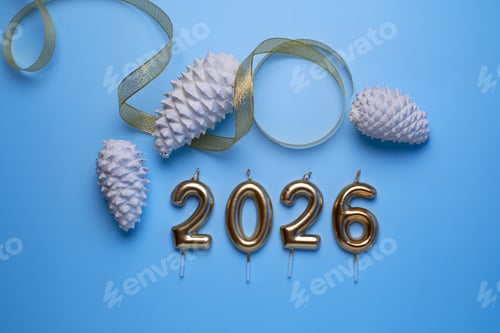 Visualização: Decoração de velas douradas e pinhas para a celebração do Ano Novo em 2026