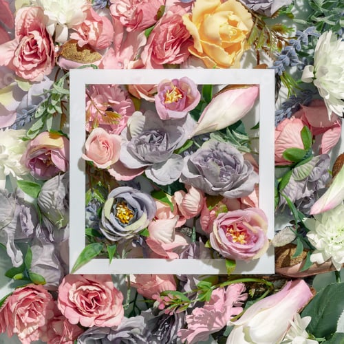 Preview: Spring composition made with various flowers with copy space. Creative concept. Flat lay.