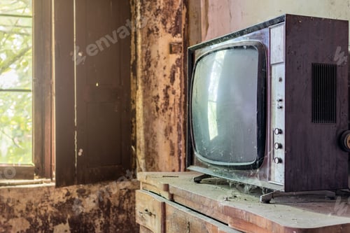 Vista previa: Closeup shot of an old TV in an abandoned and lost place