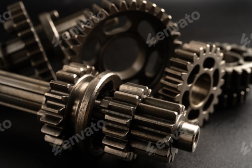 Preview: Gear and cogs wheels, clock mechanism, brass metal engine industrial.