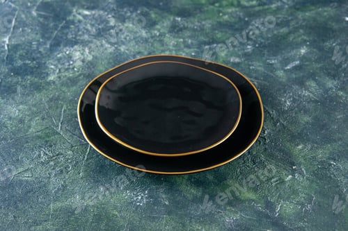 Preview: front view black round plate on a dark background meal darkness kitchen meat cuisine food shine