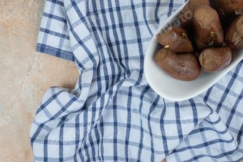 Preview: Stuffed pickled eggplants in white bowl