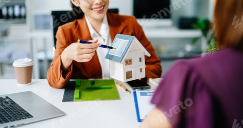 Preview: Real estate broker agent presenting and consult to customer to decision making sign