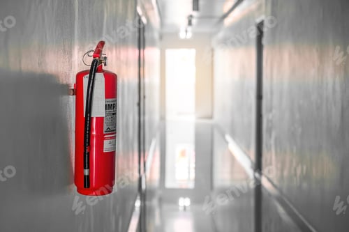 Preview: Fire extinguisher system on the wall background,