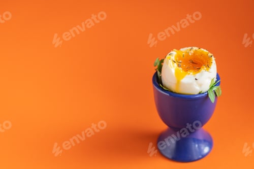 Preview: Boiled Egg Liquid Yolk Protein Egg Stand Breakfast Snack Trend Meal Copy Space Food Background
