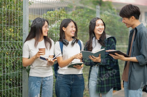 Preview: Group of students with books preparing for exams during holidays.