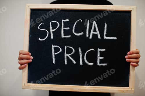 Preview: Special Price Chalkboard Sign Held by Unknown Subject