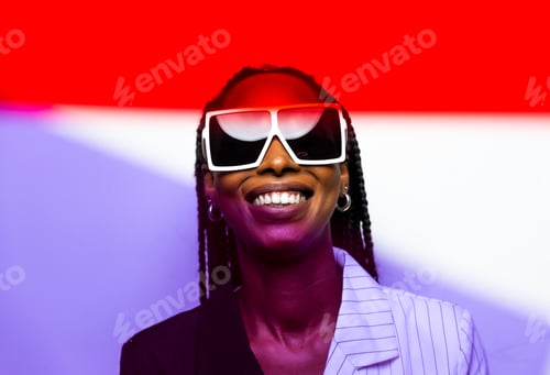 Preview: Beautiful afro woman with pigtails and stylish clothes