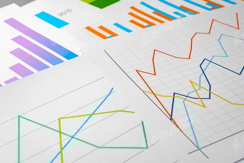 Preview: Business graph analysis documents on gray background