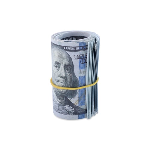 Preview: Roll of One Hundred Dollar Bills Isolated