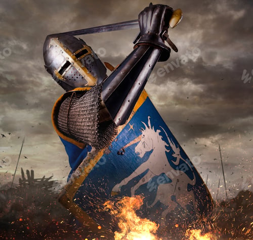 Preview: Knight in battle rise with sword.