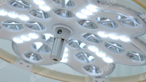 Preview: The operating room in the hospital from a patient place. Action. The modern operating theatre with