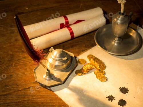 Preview: Antique parchment paper sheets lit by candlelight