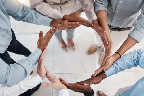 Preview: Teamwork, workflow and synergy hands of business people team building together for support, network