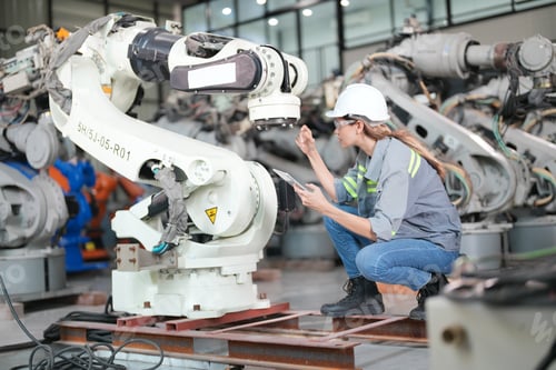 Preview: Tech industry. Business industry technology, people and tech. Engineer working in factory.