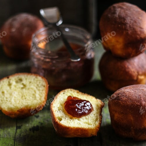 Brioche Buns with Homemade Jam Still Life
