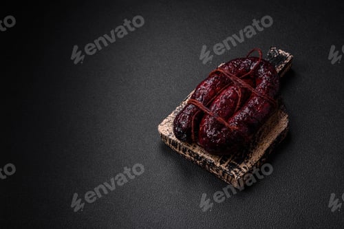 Preview: Delicious black blood sausage or black pudding with spices and herbs
