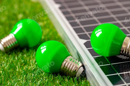 Preview: Solar energy panel and light bulb, green energy
