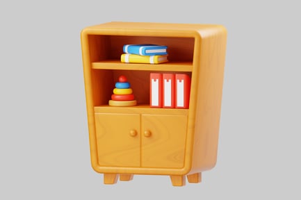 Preview: Cartoon wooden bookcase with books