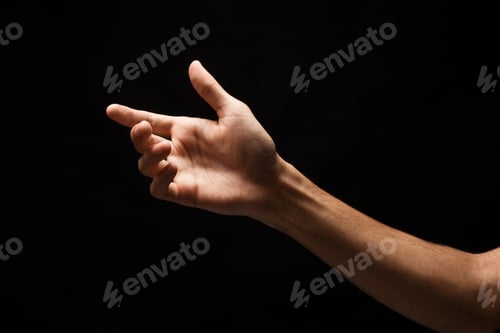 Preview: Male Hand With Virtual Smartphone Isolated On White Background. Man Holding Card, Phone Or Other