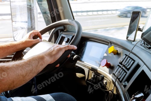Preview: Truck drivers big truck of driver's hands on big truck steering wheel