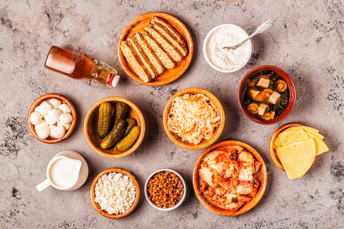 Vista previa: Alimentos fermentados, probióticos, vista desde arriba