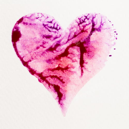 Preview: Watercolor painted pink heart, on the white watercolor paper.