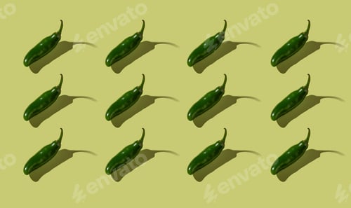 Preview: Pepper on green background, isolated, pattern