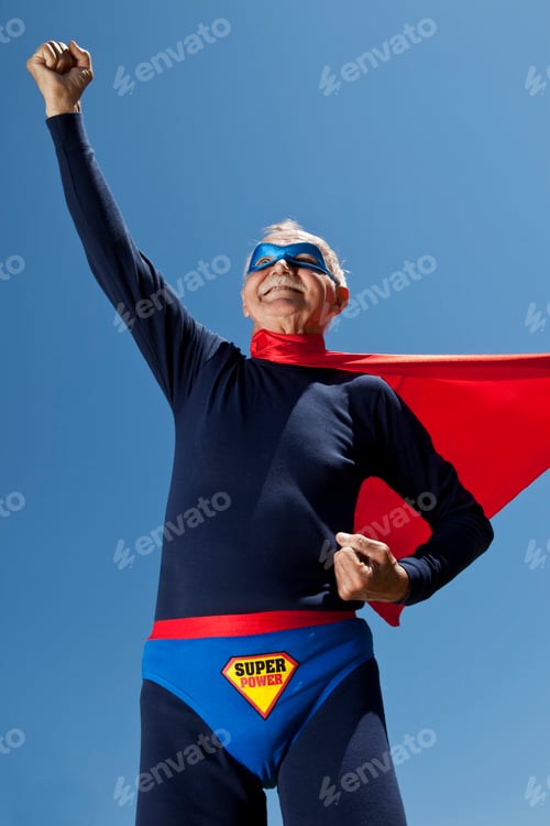 Preview: Austria, Burgenland, Senior man in superman's costume