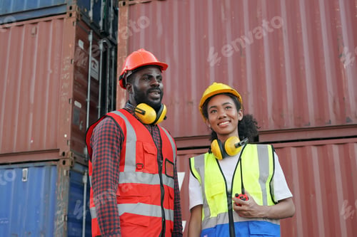 Preview: Foreman control Industrial Container Cargo freight ship at industry. Transportation and logistic.