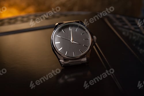 Preview: Close-up of Wristwatch on a Black Surface