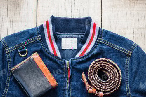 Preview: Denim Jacket with Wallet and Woven Belt