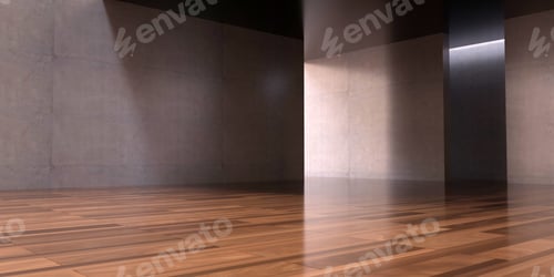 Preview: Modern loft empty space interior background. Concrete wall, wooden floor, 3d